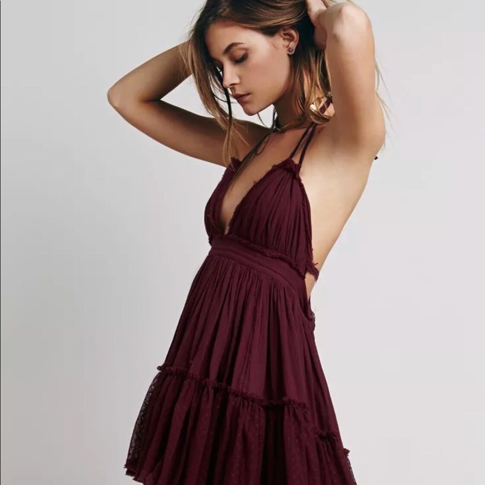 Free People 100 Degree Wine Boho Halter Dress RARE